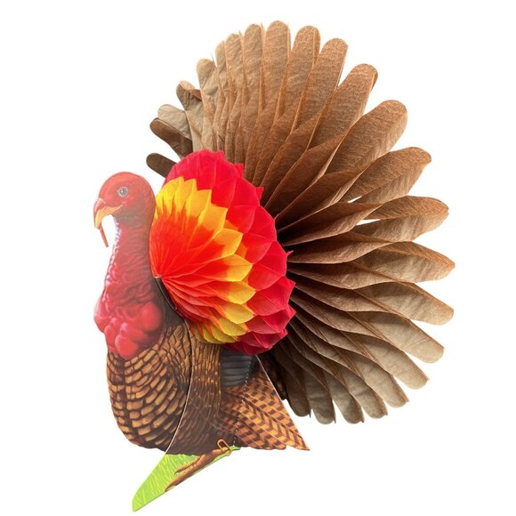 Vintage New Thanksgiving Honeycomb Turkey Centerpiece Decoration Fall Decor 13" - Picture 6 of 8